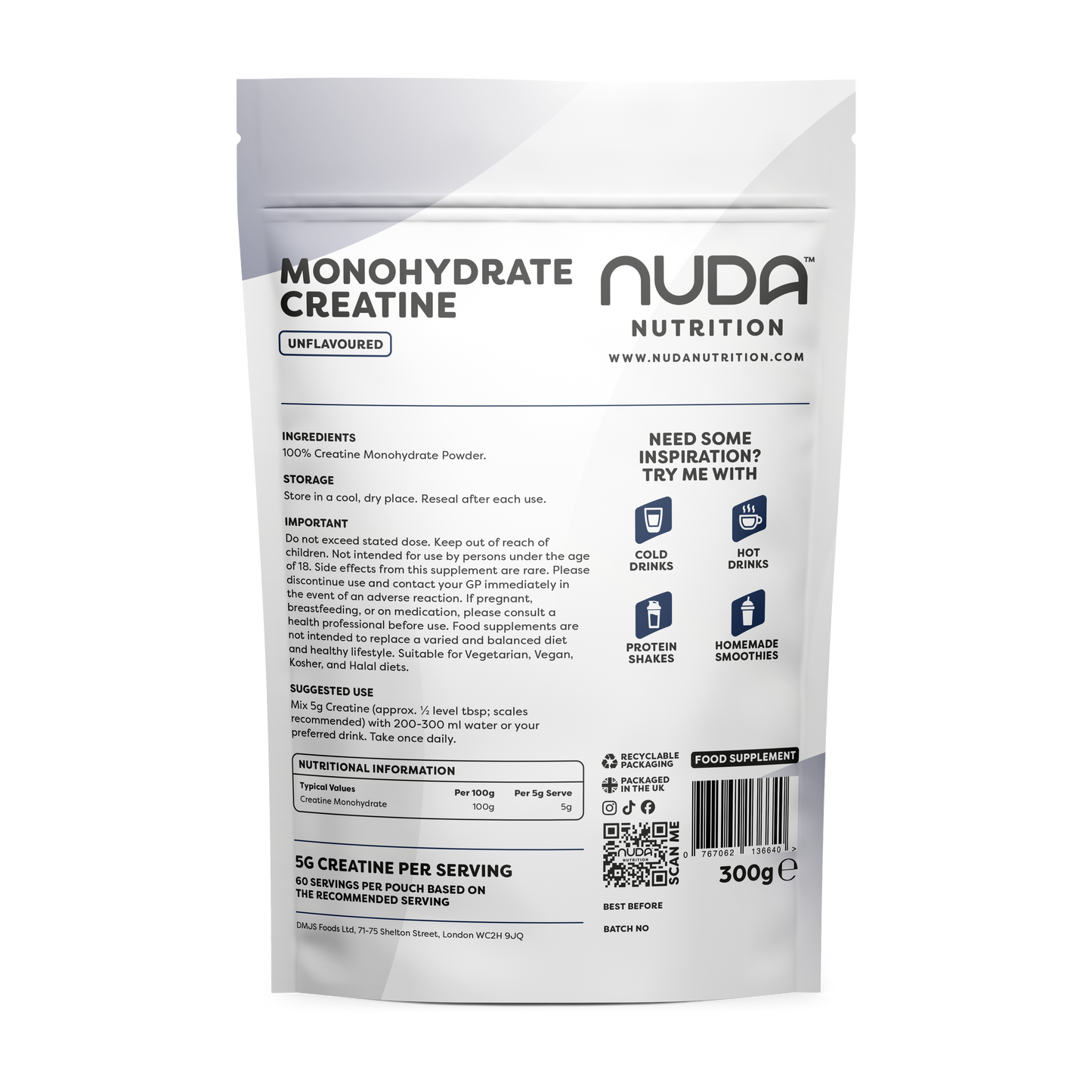 Nuda Creatine Monohydrate Powder (300g)