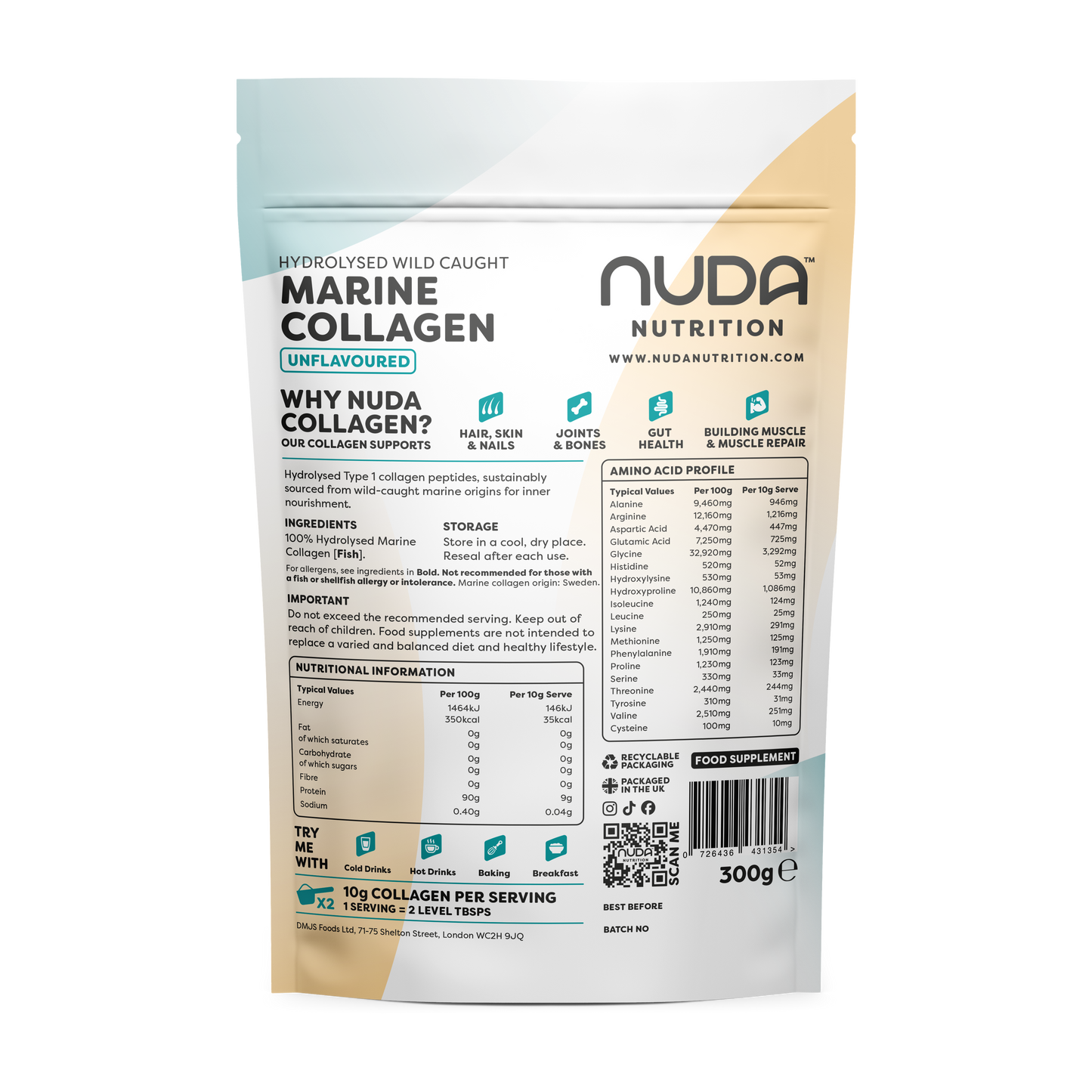 Nuda Marine Collagen 300g pouch — wild-caught, no smell or taste