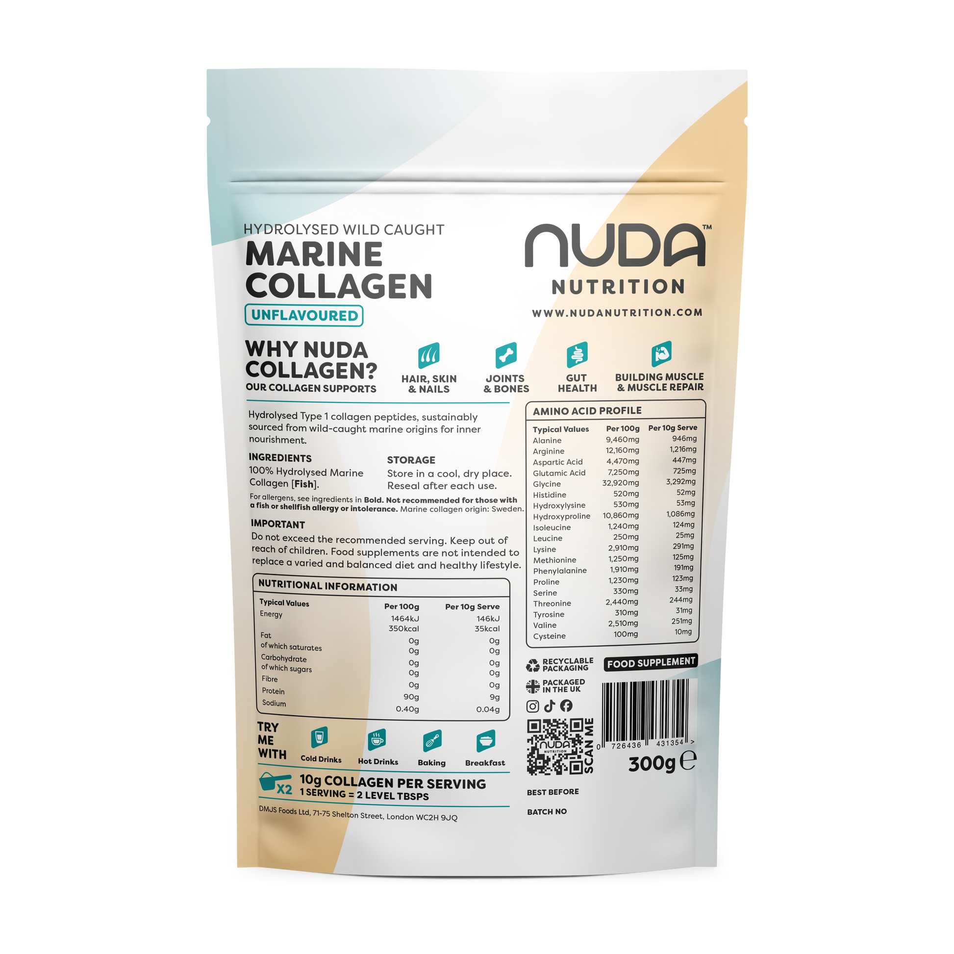 Nuda Marine Collagen 300g pouch — wild-caught, no smell or taste